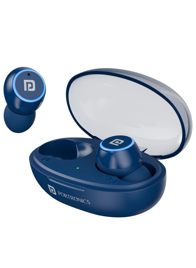 بورترونيكس Portronics Harmonics Twins S13 in Ear True Wireless Earbuds with Mic, 24H Playtime, Game/Music Mode, Touch Control, 8mm Driver, Bluetooth 5.3v,IPX5 Water Resistance, Type C Fast Charging(Blue) - Image 1
